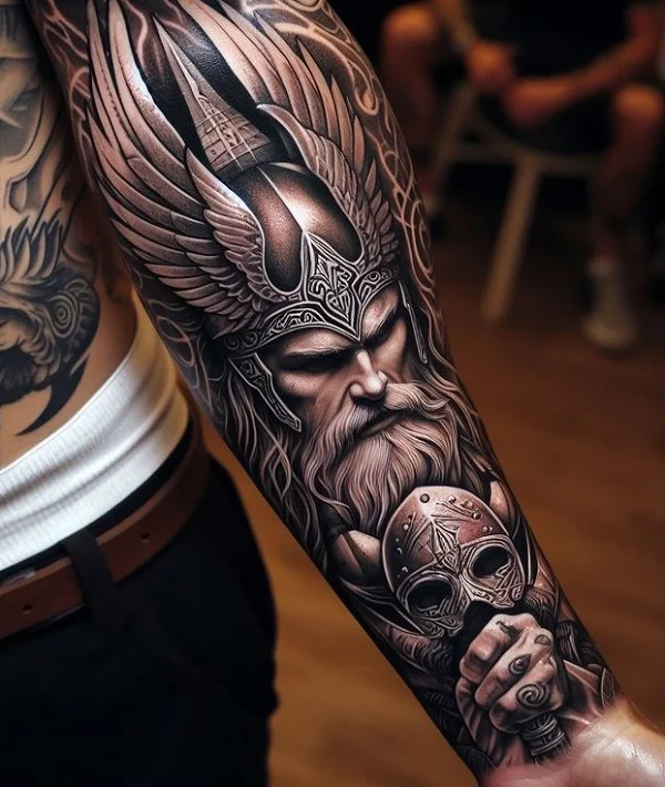 Tatuaż wiking na ręce: modny rękaw