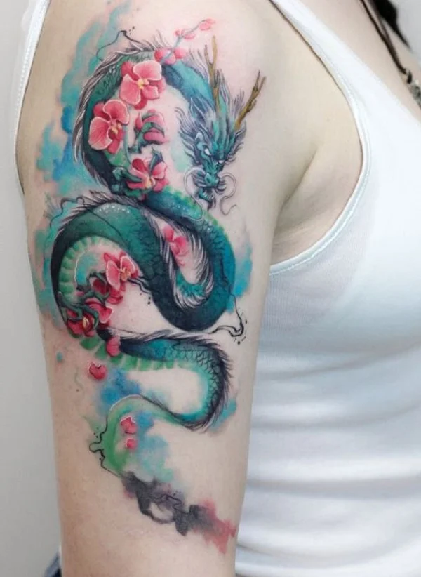 Tatuażu Smoka Styl Aquarelle