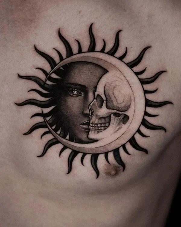 Tatuaż słońce i księżyc Blackwork